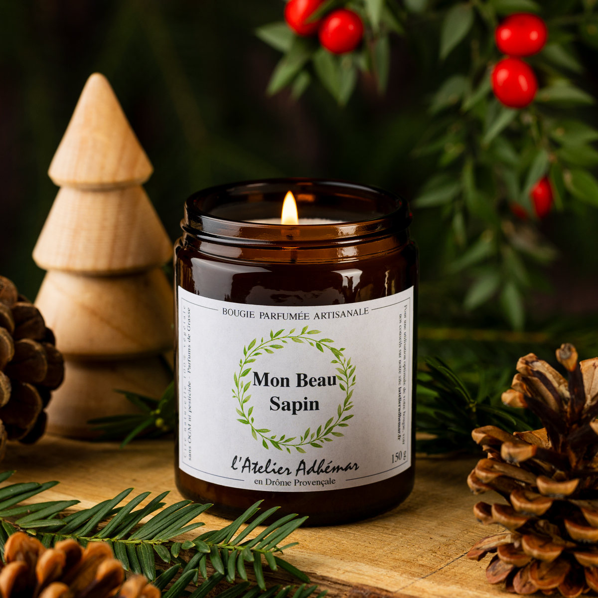 Bougie parfumée artisanale Mon Beau Sapin L'Atelier Adhémar